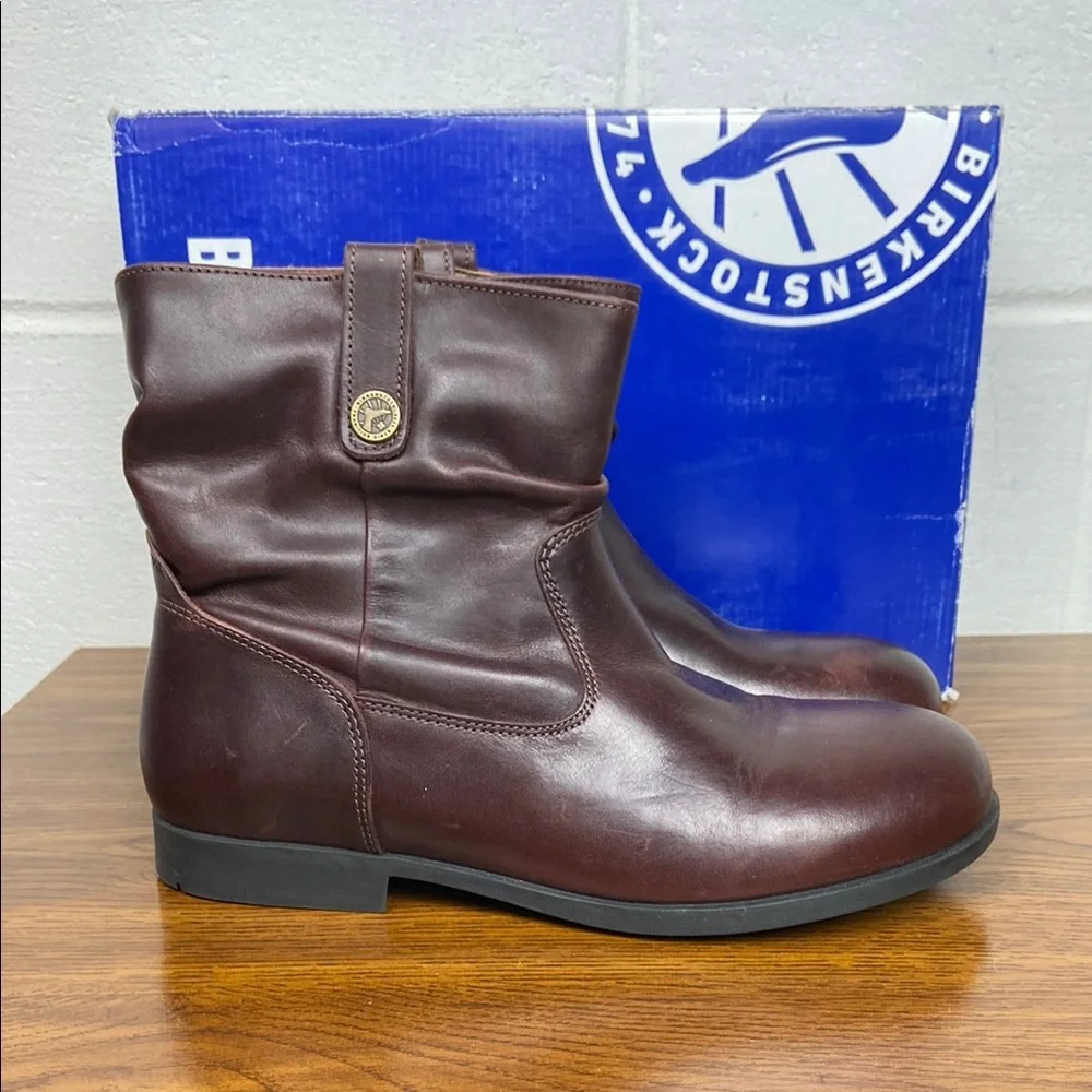 Birkenstock Sarnia Espresso Slouch Ankle Boots Leather Finish EU37/W6 Narrow NIB